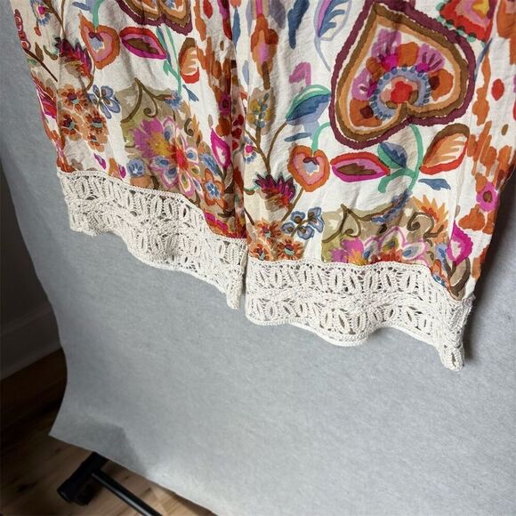 Zara Women's Floral Wide-Leg Cropped Pants Lace Trim Multicolor Size L Boho - Picture 4 of 6